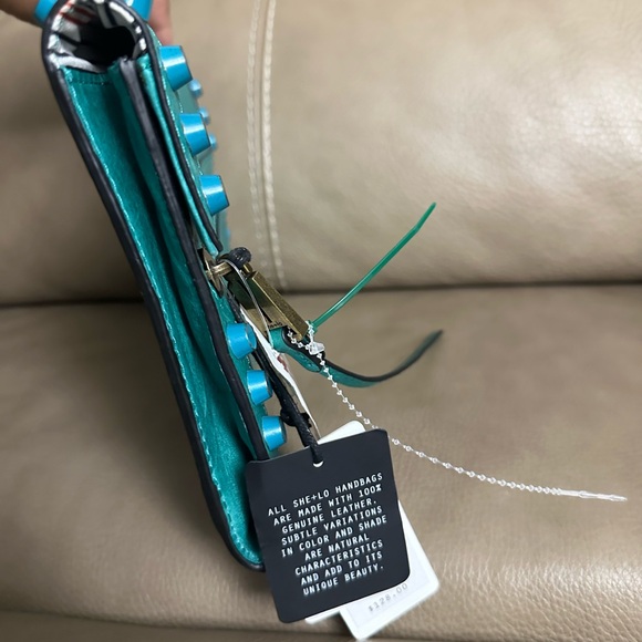 She + Lo studded teal clutch. - 100% genuine leather - Picture 4 of 5